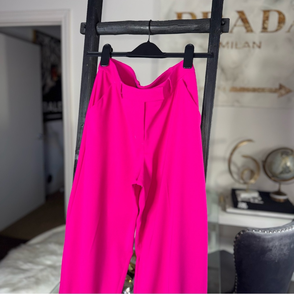 New Express Editor Hot Pink High Waisted Wide Leg Tailored Dress Pants Womens 4 - Picture 2 of 11